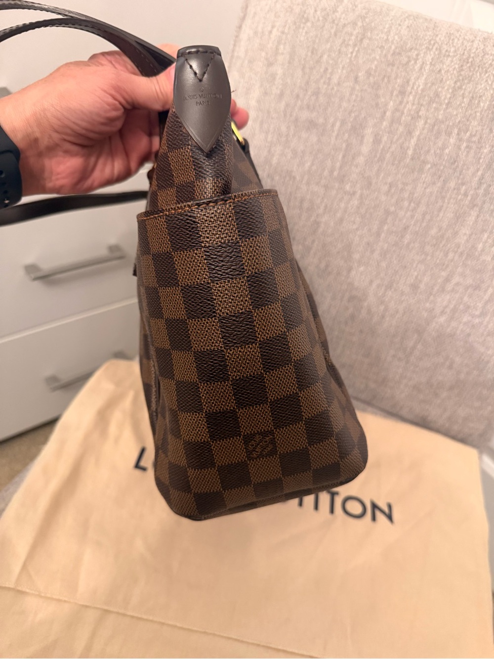 Louis Vuitton Damier Ebene Canvas Shopper Tote with Red Interior Accents - Picture 9 of 14